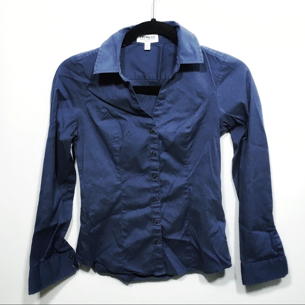 Express Formal Button Down Shirt XS Navy
